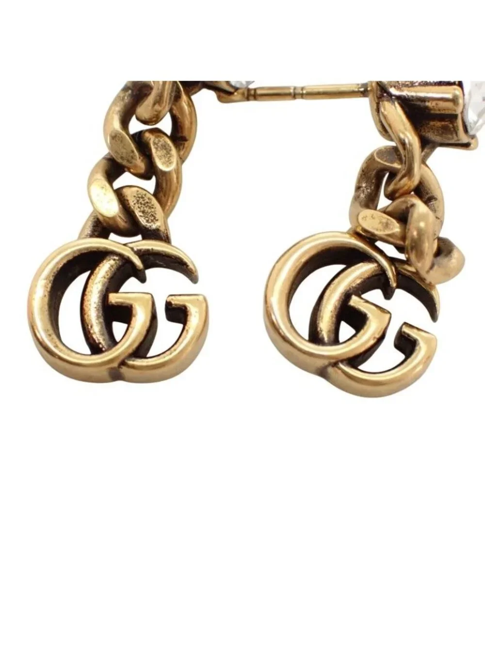 Gucci Crystal Double Earrings Metal Aging Gold